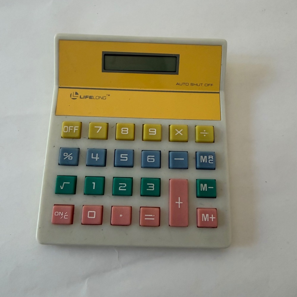 Vintage Lifelong Colorful Desktop Calculator Multi-Color Buttons Retro 80s 90s